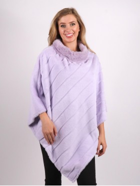 Soft Faux Fur Poncho W/ Diagonal Pattern 